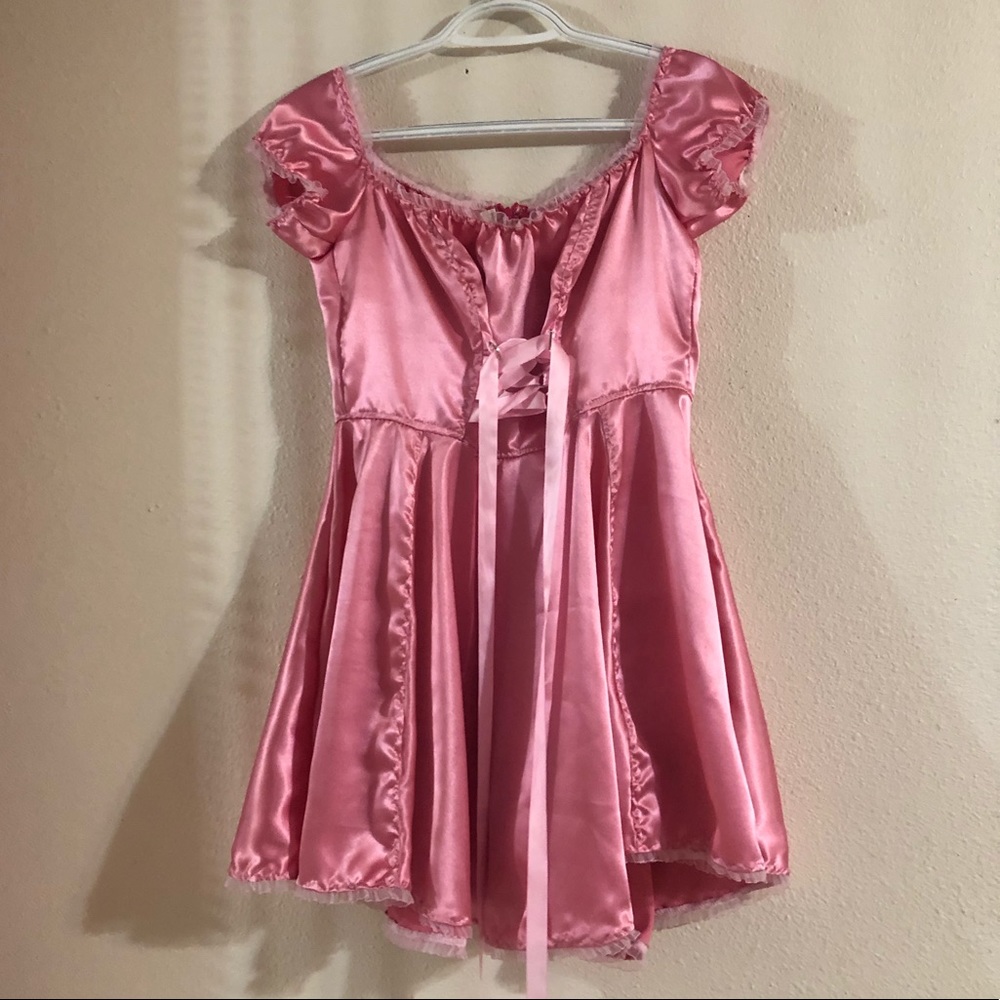 pink satin mini dress